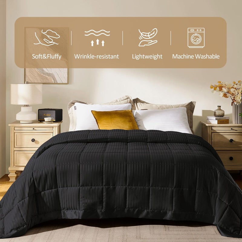 downluxe King Size Blanket with Satin Trim, Lightweight Down Alternative King Blanket for All Season, Machine Washable (Black, 108 x 90 Inch) - Image 2